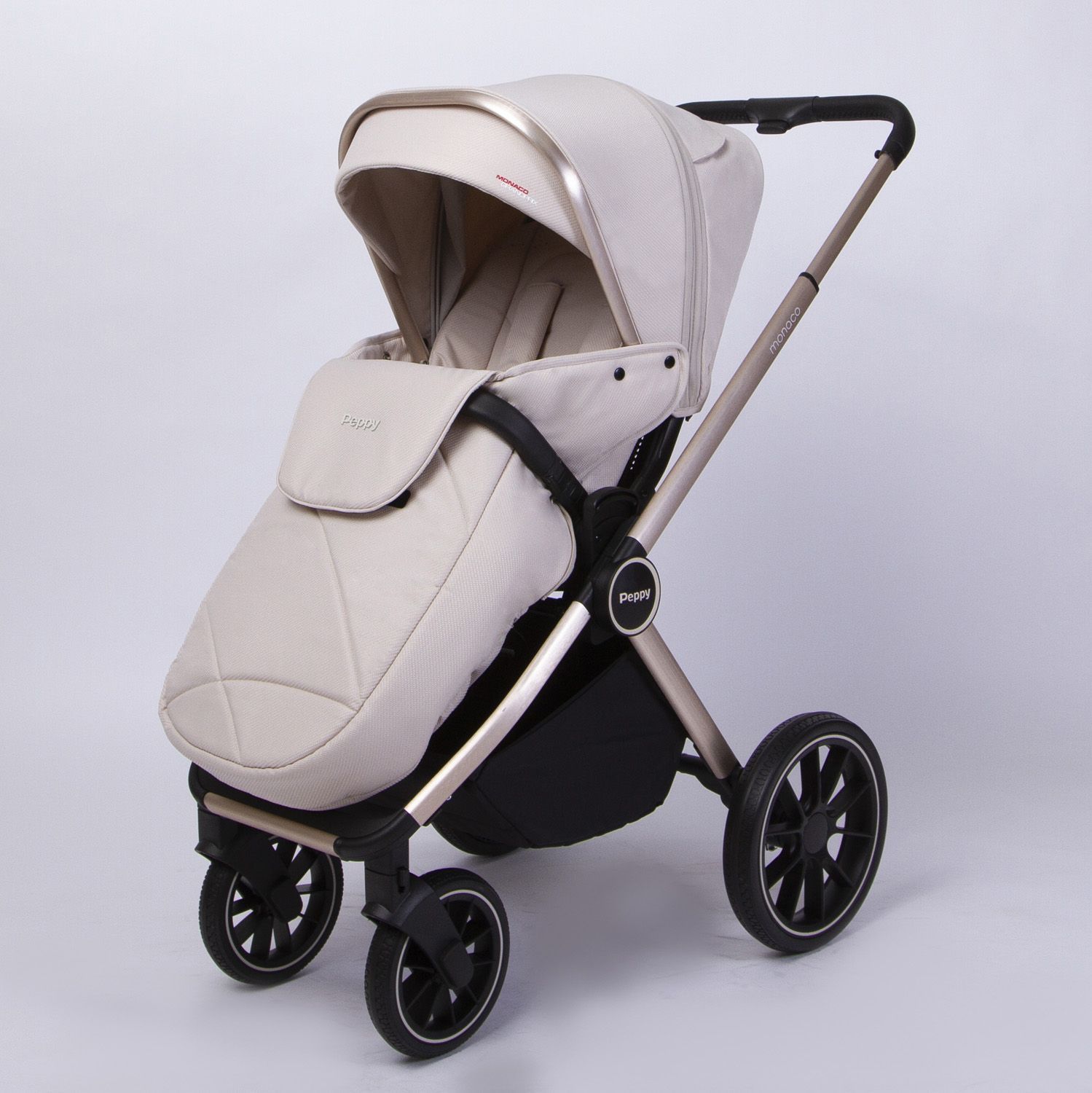 Коляска Peppy Monaco Beige (бежевый), рама беж, шлифованный алюминий 2в1 №8