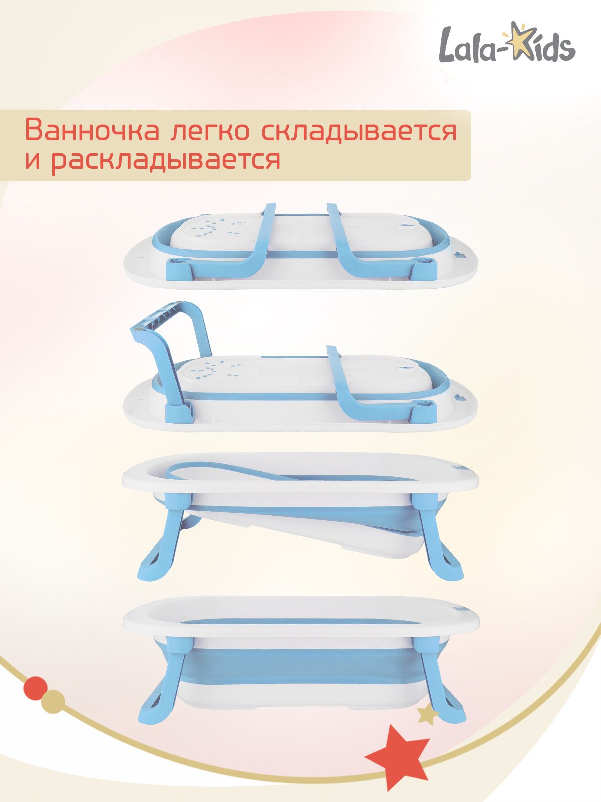 Ванночка для купания новорожденных складная с термометром (голубая) №7