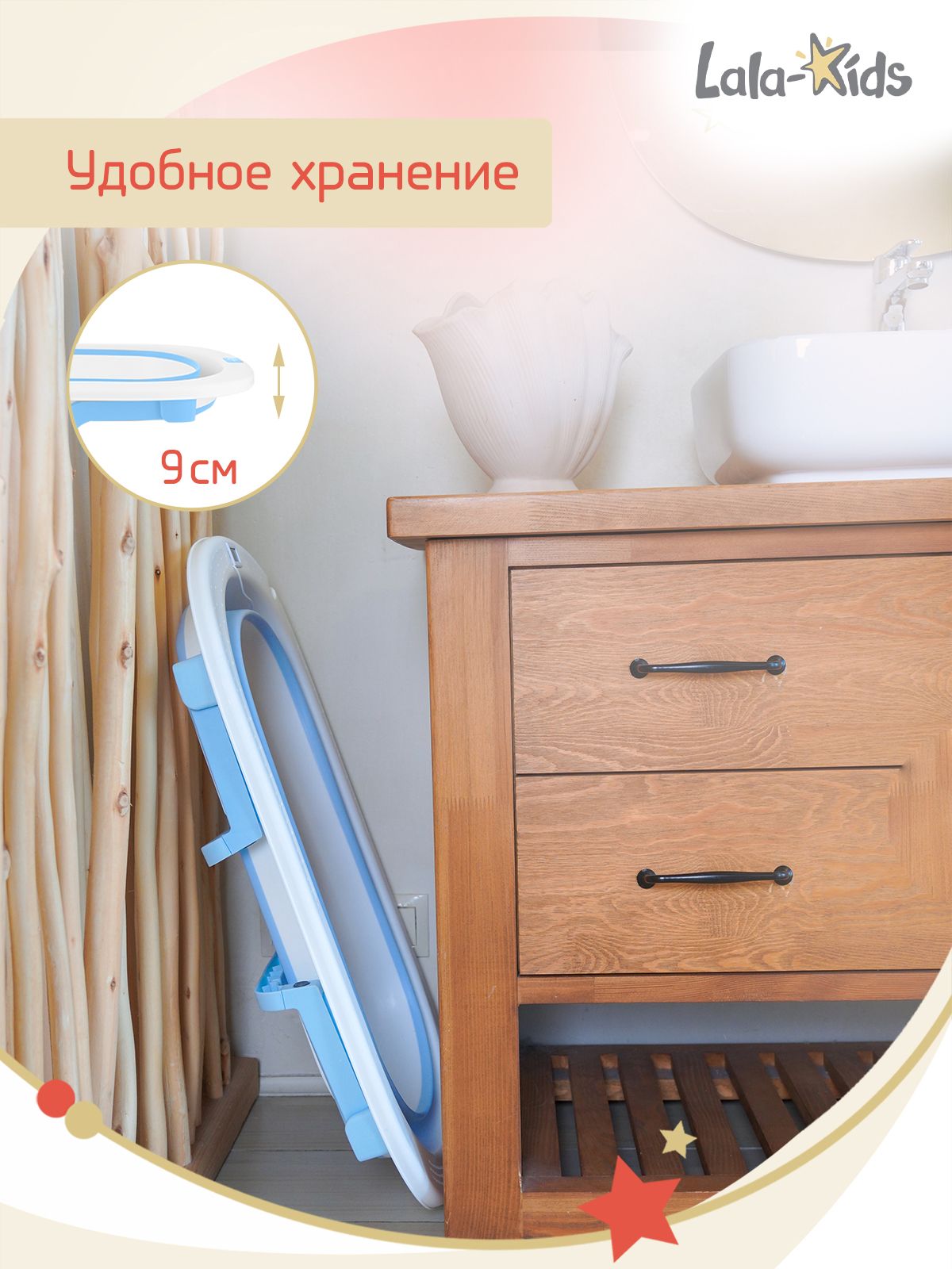 Ванночка для купания новорожденных складная с термометром (голубая) №5