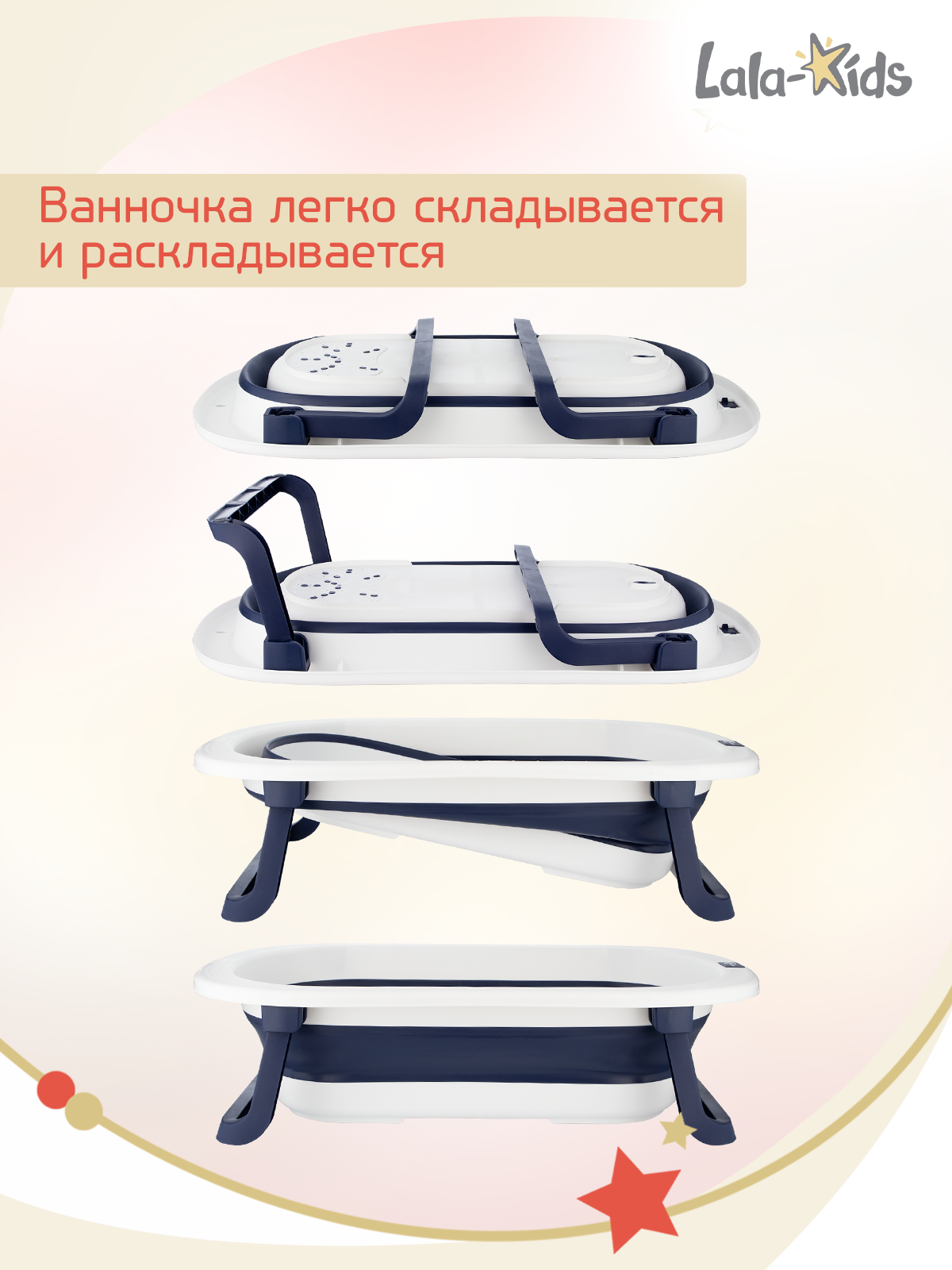 Ванночка для купания новорожденных складная с термометром (синяя) №5