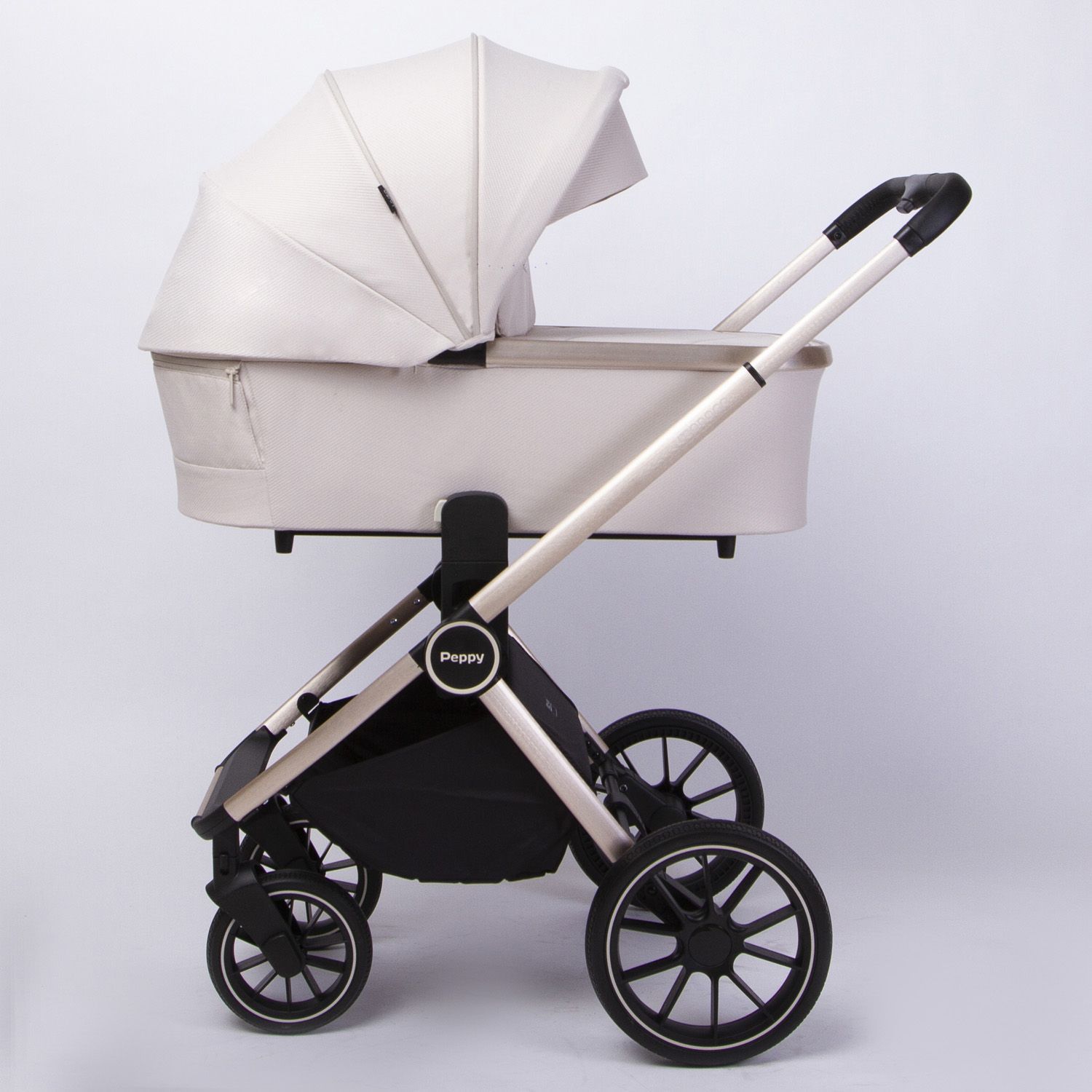 Коляска Peppy Monaco Beige (бежевый), рама беж, шлифованный алюминий 2в1