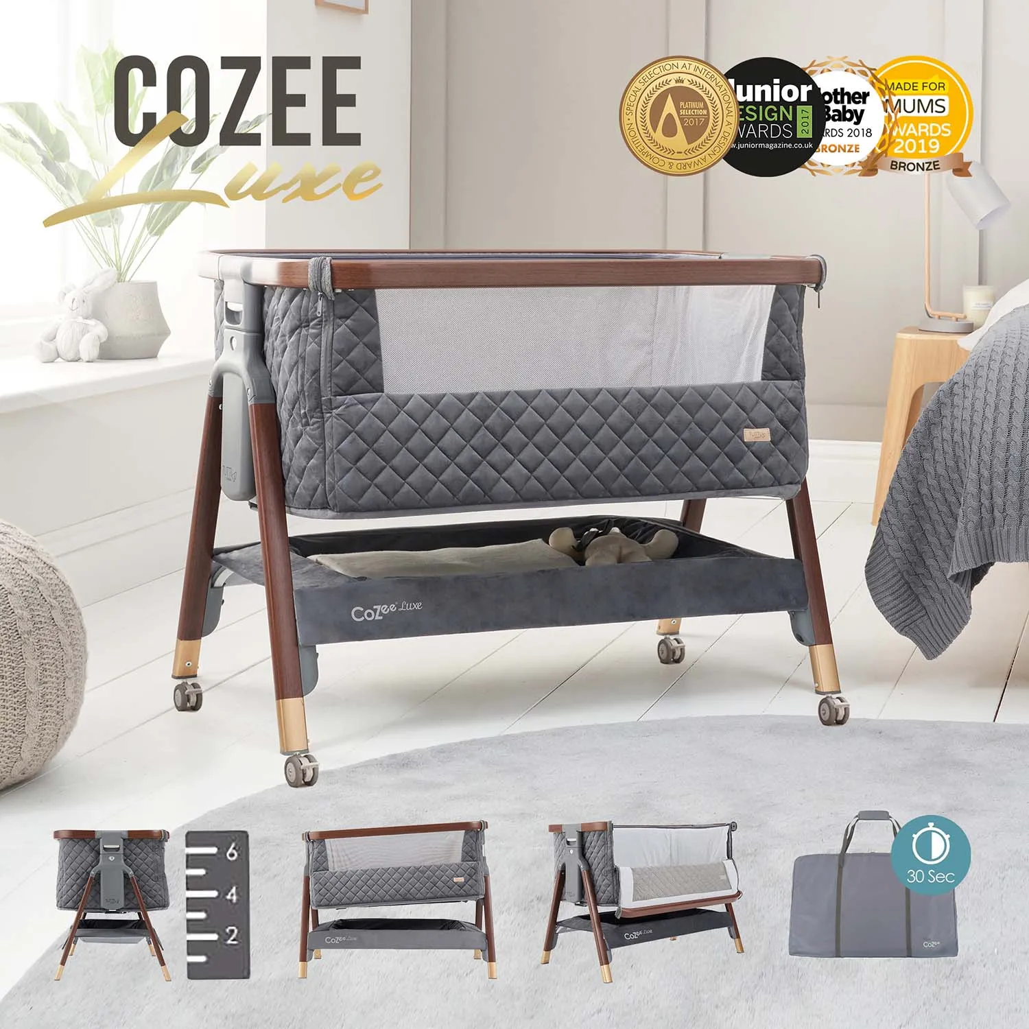 Колыбель для новорожденных приставная Tutti Bambini CoZee Luxe с колесами №4