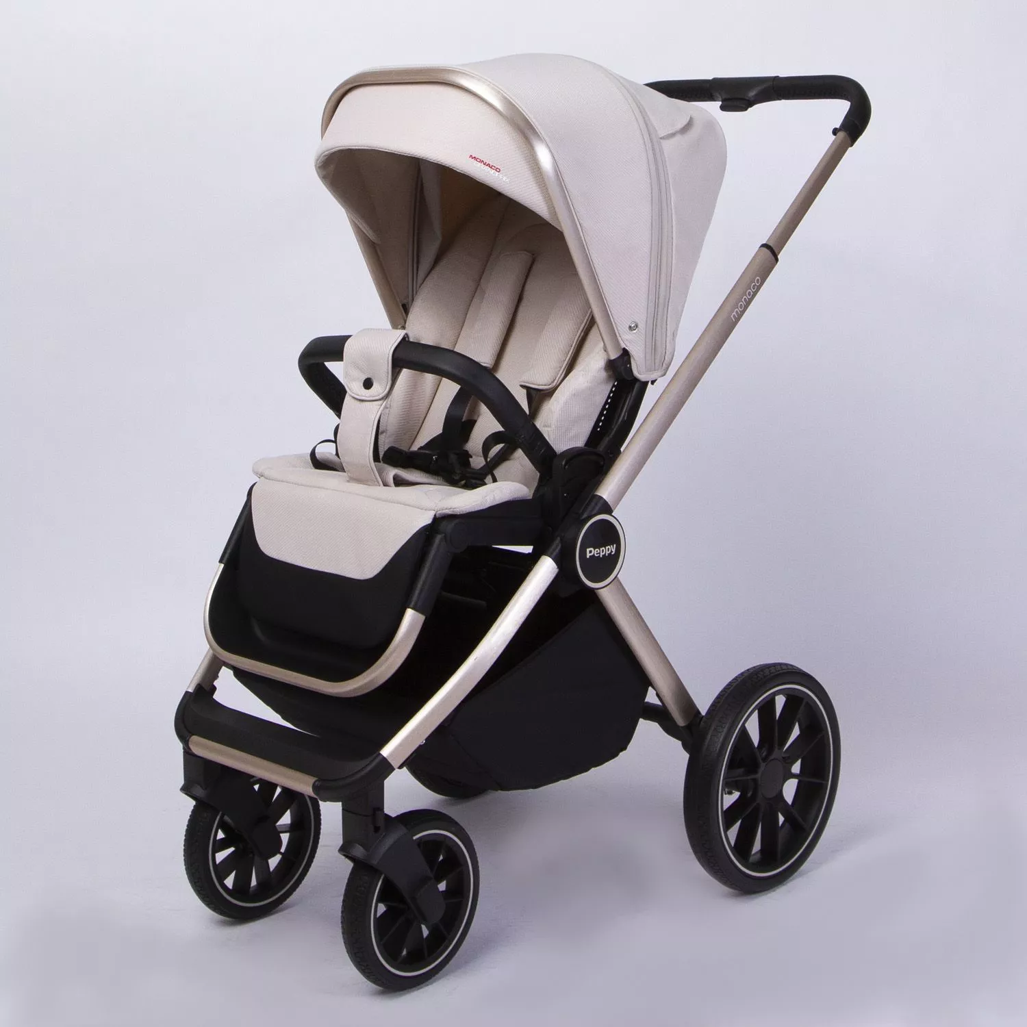 Коляска Peppy Monaco Beige (бежевый), рама беж, шлифованный алюминий 2в1 №3