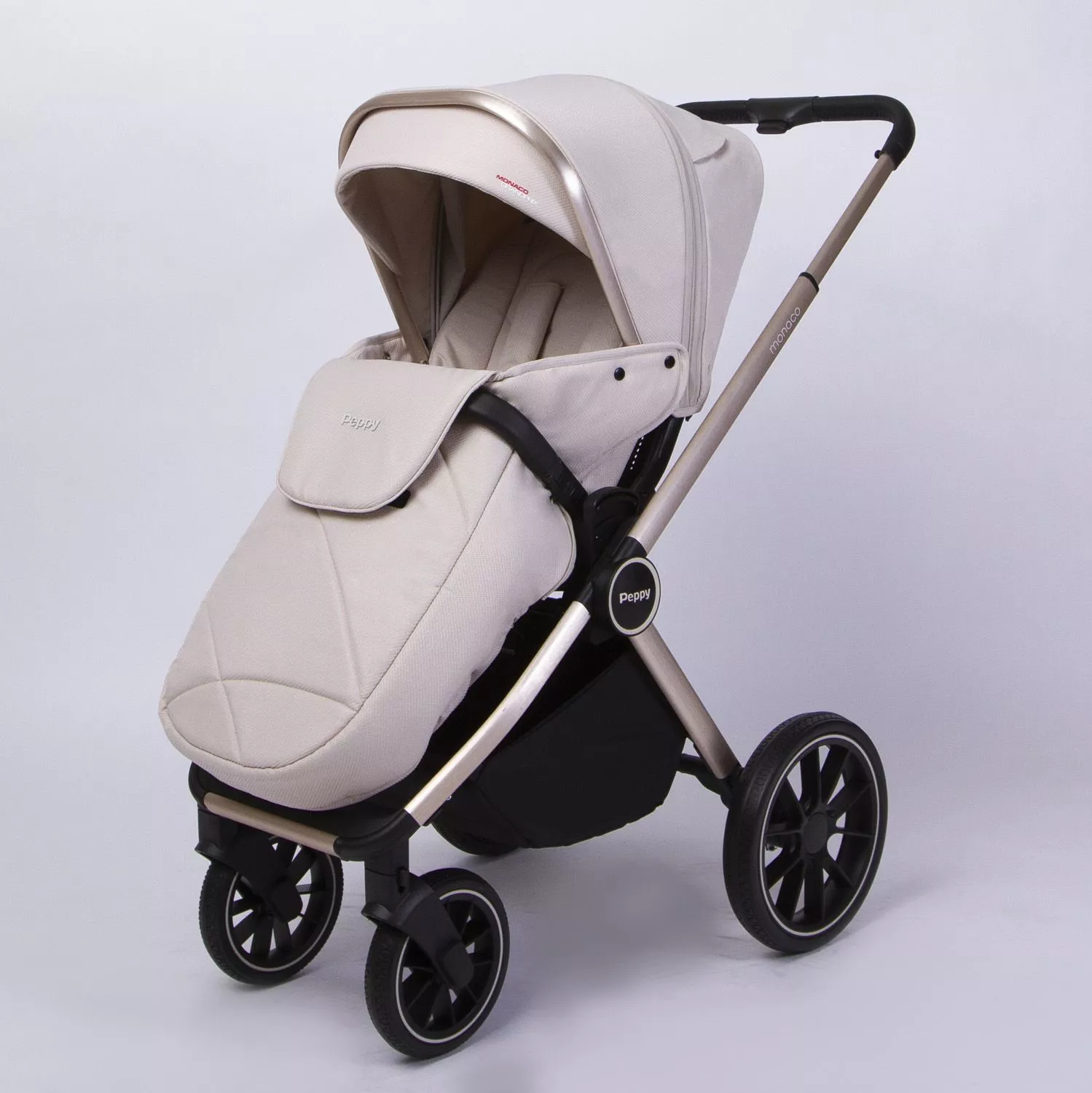 Коляска Peppy Monaco Beige (бежевый), рама беж, шлифованный алюминий 2в1 №8