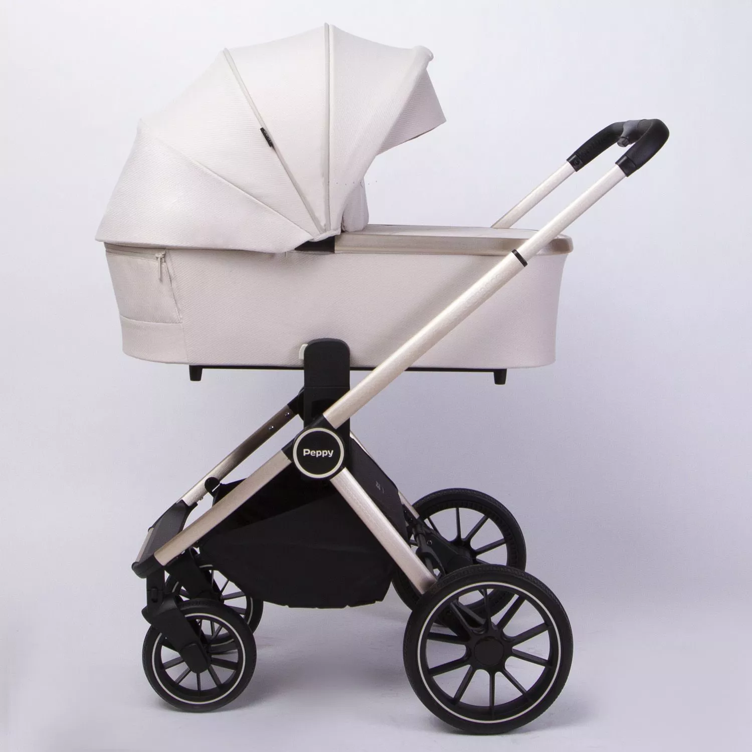 Коляска Peppy Monaco Beige (бежевый), рама беж, шлифованный алюминий 2в1